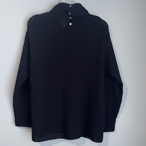 Garnet Hill Silk Cashmere Crochet Sweater Size Small Mock Neck Black Preppy - Picture 10 of 16